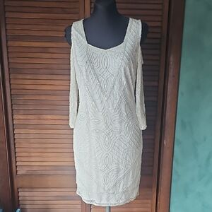 Prelude Off White Sparkly Beaded Cold Shoulder Fancy Wedding Dress Womens Size 8